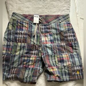 Vintage new Ralph Lauren pony madras plaid shorts swim wear size 34
